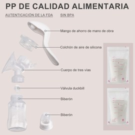 VIDA4U Extractor de Leche Manual, Sacaleches de Masaje Suave con Un Biberón y Dos Bolsas de Almacenamiento de Leche Materna Libres de BPA, Portátil y Conveniente Herramientas de Lactancia