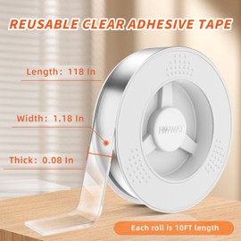 FIWWAT Double Sided Tape Heavy Duty, Clear Nano Tape, Extra Large Mounting Tape, Reusable Double Nano Tape for Paste Photos, Poster, Fix Carpet, Home (4, 10FT)