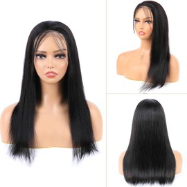 4x4 Straight Lace Glueless Wigs Wear to Go Transparent Lace Front Wig Brazilian 4x6 Straight Lace Front Wigs Human Hair Pre Plucked with Baby Hair Natural Color 12 Inch