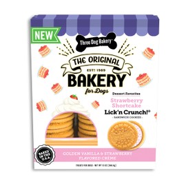 Three Dog Bakery Strawberry Shortcake Lick'n Crunch! Sandwich - Puppy Cookies with Lickable Strawberry Créme, Bakery Treats, Dog Birthday Cookies