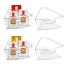 URALFA Lazy Susan Organizer Bins, Corner Cabinet Organizer, Plastic Corner Kitchen Cabinet Storage Bins Clear Transparent Lazy Susan Bins with Handle, 1/8 Wedge-4" Deep Container, BPA Free, 4 Pack