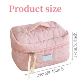 HJYDGJ Makeup Bag Large, Cute Makeup Bag, Plush Makeup Bag, Travel Pouch, Makeup Pouch, Quilted Makeup Bag (Pink)