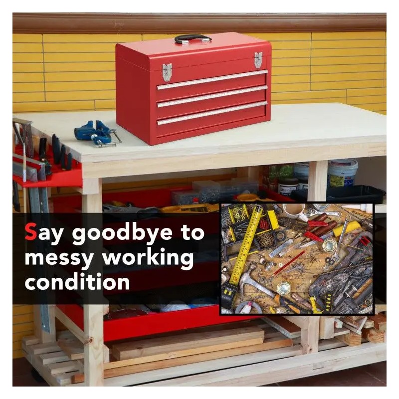 Portable 3-Drawer Garage Mechanic Tool Cabinet Boxcolor: Red Color
