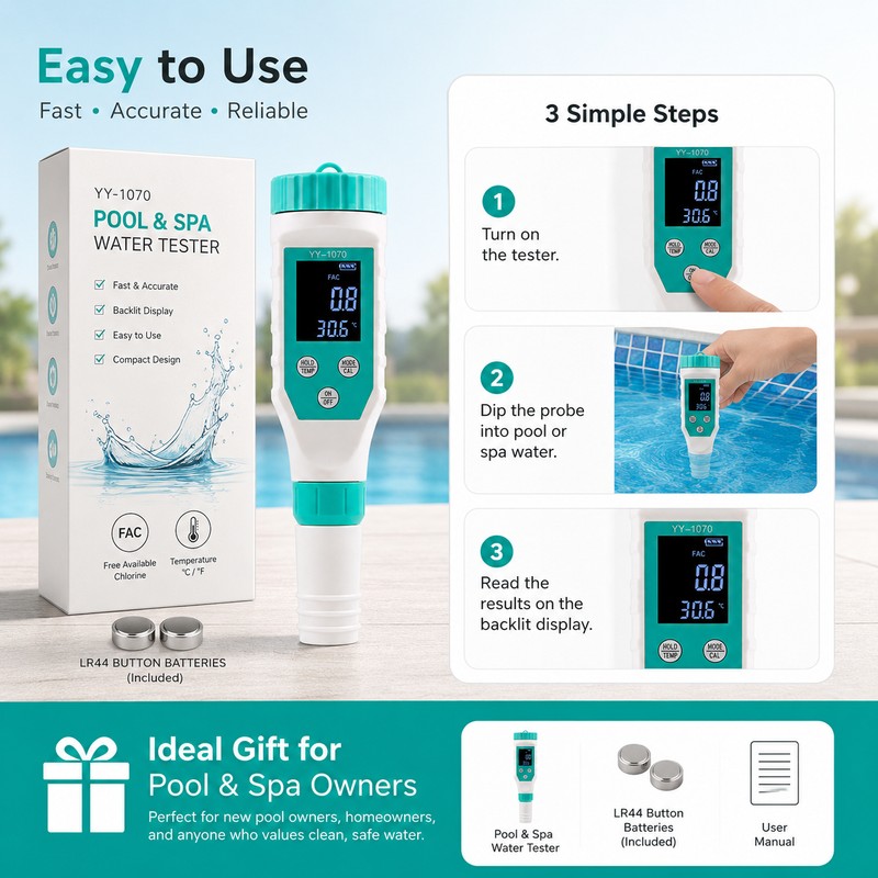 7-in-1 Digital Pool Water Tester for Maintenance – pH, Chlorine,