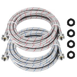 Cenipar 15FT LONG Washing Machine Hoses Straight Stainless Steel Burst Proof 2 Pack - Hot and Cold Water Supply Hoses with 3/4'' Standard NPT Connector Fit for ALL Washing Machine