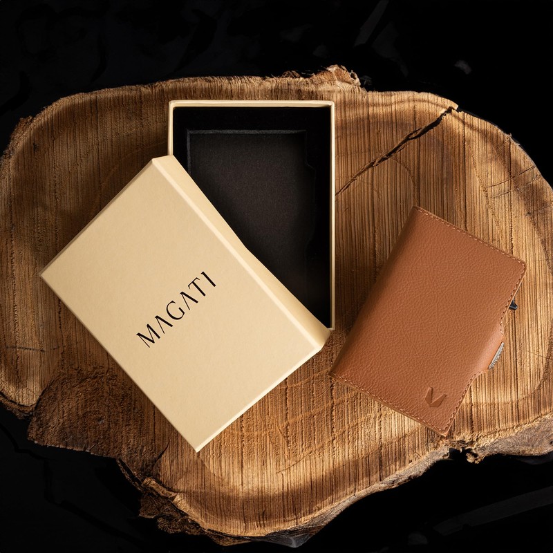 MAGATI Zani Slim Wallet with AirTag Leather Case, Includes Lost