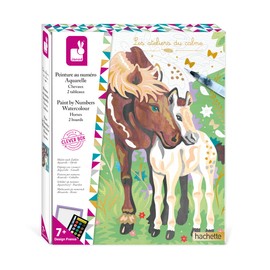 Janod - Paint by Numbers Set - Horses - 2 Make-Your-Own Pictures - Watercolour Painting - Les Ateliers du Calme - Children’s Arts and Crafts Kit - 7 Years +; J07953