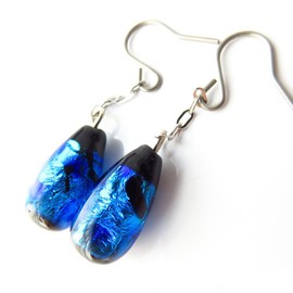 Dangling Firefly Glass Earrings, Teardrops, For Both Ears, Dragonfly Ball