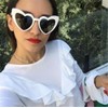 EHH - Heart Shaped Cateye Sunglasses (White, Smoke)