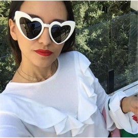 EHH - Heart Shaped Cateye Sunglasses (White, Smoke)