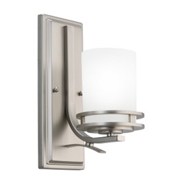 Kichler Hendrik 12" Wall Sconce in Brushed Nickel, 1-Light Modern Wall Mount Light with Satin Etched Cased Opal Glass, (12" H x 5.25" W), 5076NI, 24.75 in