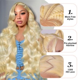 613 Lace Front Wig Human Hair 210 Density Blonde Wig Human Hair 13x6 Body Wave HD Transparent Lace Front Wigs Human Hair Pre Plucked 613 HD Lace Frontal Wigs Human Hair 13x6 Glueless Wigs 20 Inch