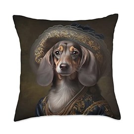 Royal Dog Tails: Regal Lineage Canine Portraits Royal Dachshund: Aristocratic Pup with Regal Sophistication Throw Pillow, 18x18, Multicolor