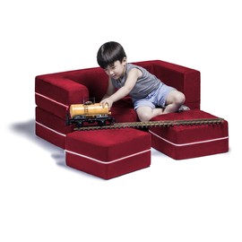Jaxx Zipline Kids Modular Loveseat & Ottomans/Fold Out Lounger, Cherry