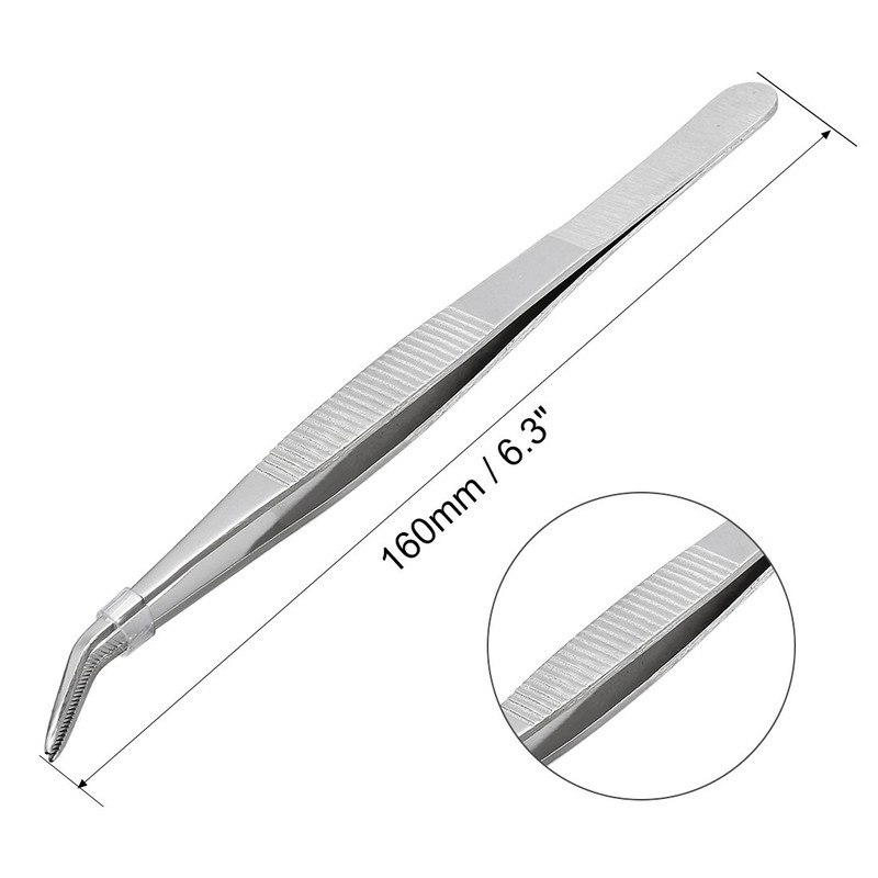 sourcingmap 6.9-Inch Stainless Steel Tweezers with Curved Pointed Serrated Tip