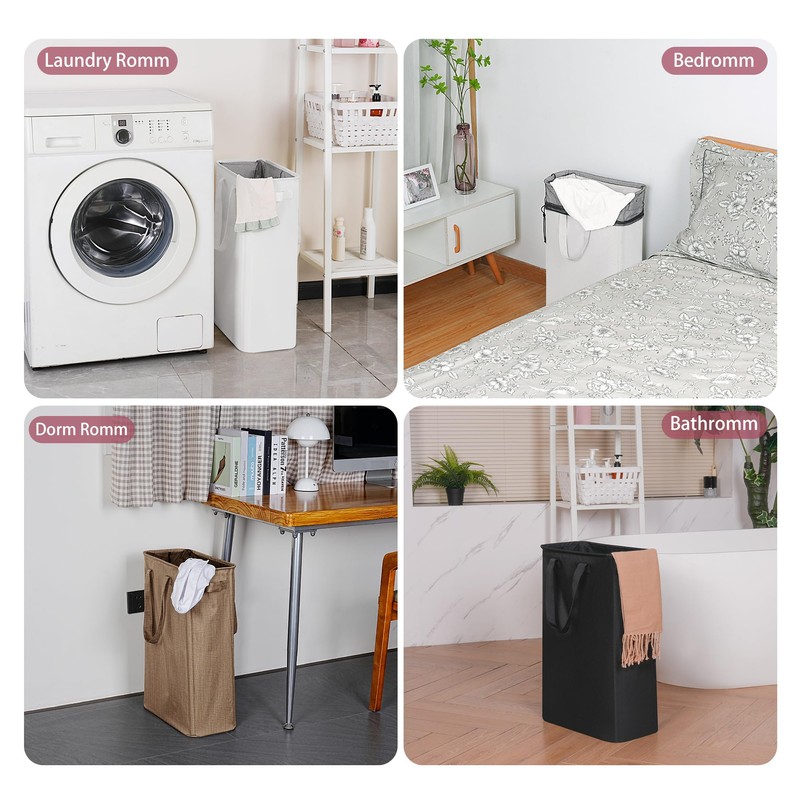 efluky Slim Laundry Basket, Narrow Laundry Hamper with Handles, Collapsible
