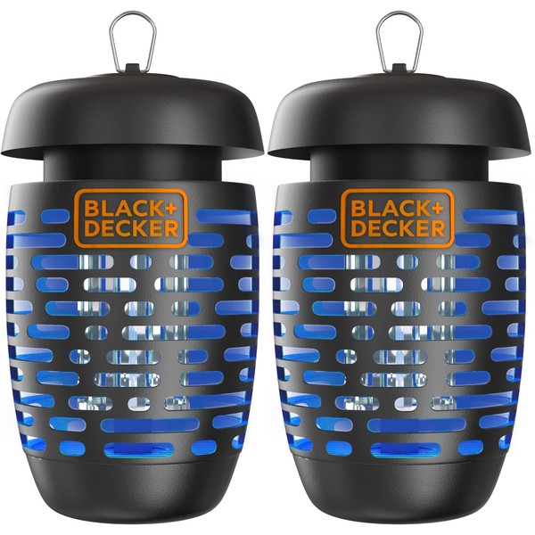 BLACK+DECKER Bug Zapper Electric Lantern with Insect Tray, Cleaning Brush, Light Bulb & Waterproof Design for Indoor & Outdoor Flies, Gnats & Mosquitoes Up to 625 Square Feet- 2 Pack