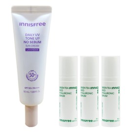 Innisfree Daily UV Tone Up No-Sebum Sun Cream 50ml (Lavender) + Hyaluronic Acid Serum 15mlx3 / 이니스프리 데일리 유브이 톤업 노세범 선크림 50ml (라벤더)+히알루론산 세럼 15mlx3개
