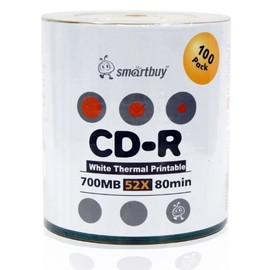 Smart Buy CD-R 600 Pack 700mb 52x Thermal Printable White Blank Recordable Discs, 600 Disc, 600pk