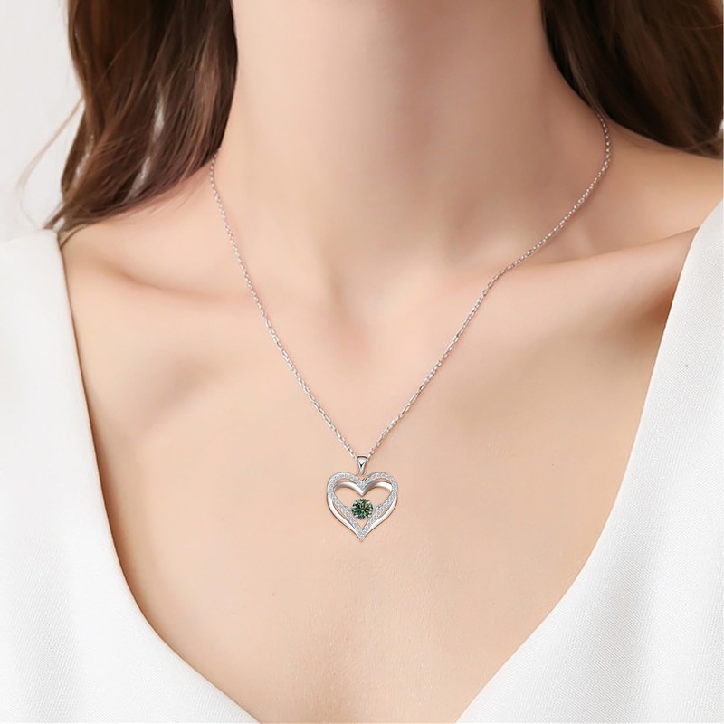Moissanite Heart Necklace for Women, S925 Silver Floating Heart Pendant