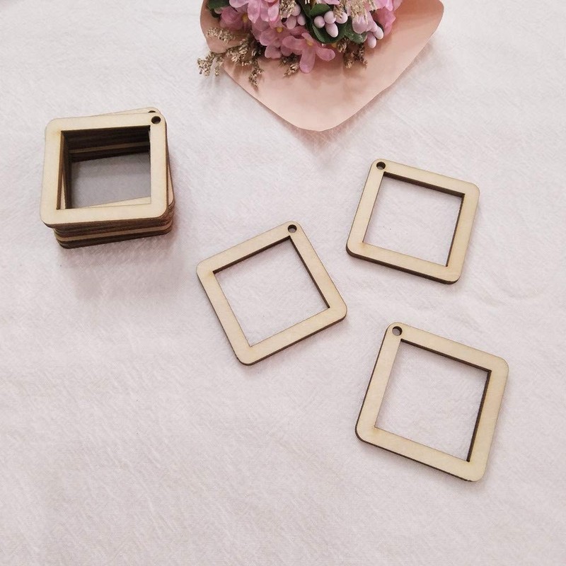 30PCS DIY Unfinished Wood Squared Diamond Hoop Earring Findings,Wood Findings