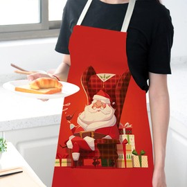 Qchomee Christmas Apron Baking Gifts Santa Claus Chef Aprons Kitchen Cooking Novelty Aprons Cartoon Kitchen Aprons for Adult Children Women Men Cooking Party Bib BBQ Xmas Kitchen Aprons