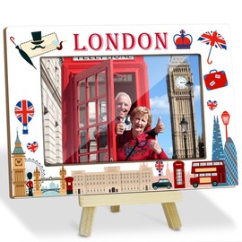 Family Vacations Frame for London Souvenirs Wood Photo Frames with Wood Stand Vacation Honeymoon Gifts for Friends Couples Wood Picture Frames Desk Shelf Decor for Winter Themed Gifts - YT25