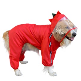SEIS Dog Raincoat Hooded Dinosaur Pet Rain Wear Waterproof Frog Pet Poncho Light Breathable Dogs Suit Reflective Strap Pet Outfit for Small Medium Large Dogs (3XL (Back length 50cm/19.7"), Red Dinosaur)