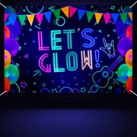 Glow Neon Birthday Backdrop - Glow in The Dark Let’s Glow Banner Black Light Themed Party Photography Background Photo Booth Backdrop, 6x4ft