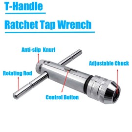 Yakamoz 2 Pcs T Handle Ratchet Tap Wrench, M3-M8/M5-M12 Adjustable Ratcheting Wrench Holder Straight Tapping Wrench for Tap & Die Set, for Loosen Tighten Tap