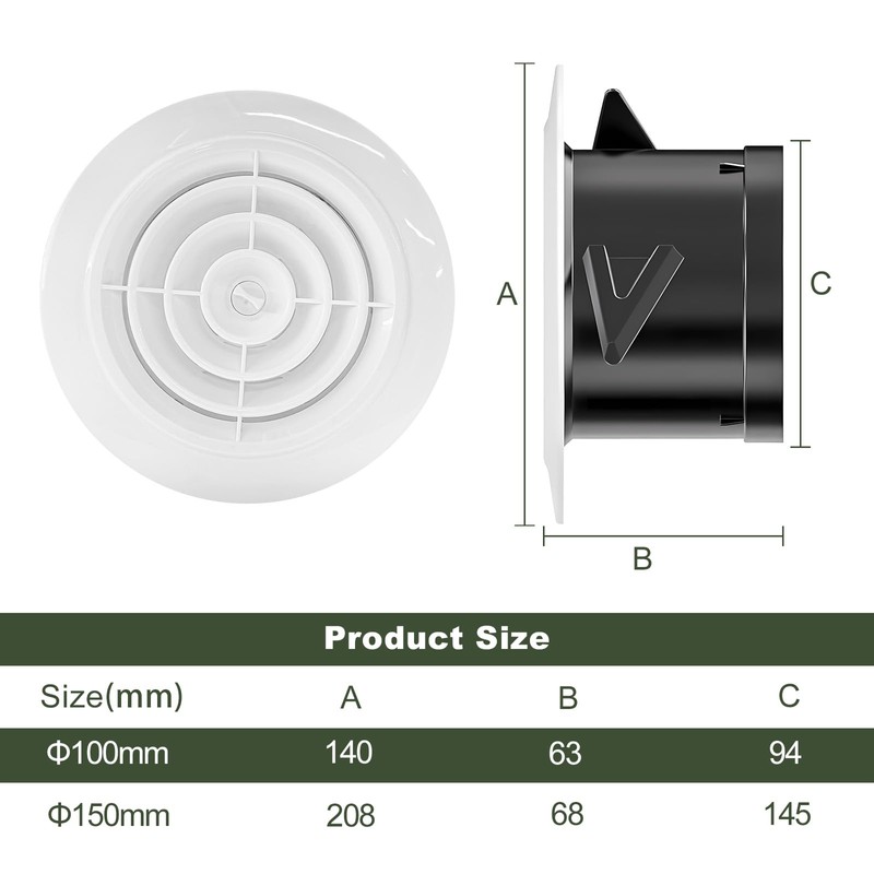 KCVENTSAIR Soffit Vent 6 Inch Round Air Vent Cover, ABS