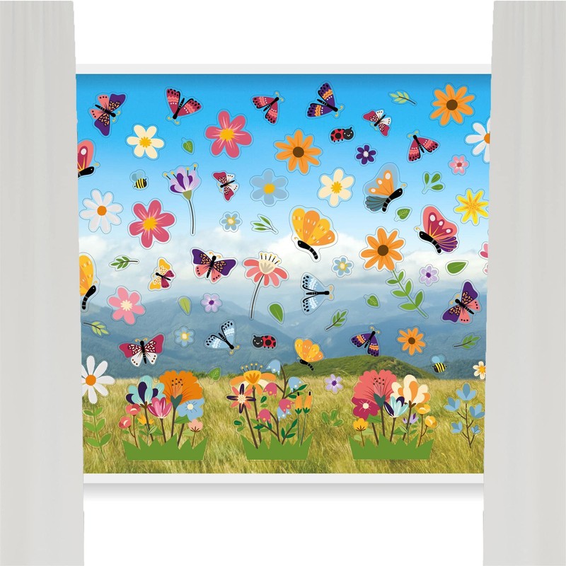 WALPLUS Butterfly Window Stickers Peel and Stick Flower Window Stickers