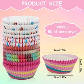 Druuzyl Pack of 300 Paper Muffin Cases - Rainbow Cupcake Baking Moulds Disposable Baking Cups for Muffins, Cupcakes, Desserts - Ideal for Birthdays, Weddings & Parties
