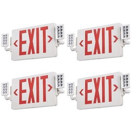 TORCHSTAR LED Combo Exit Sign, Red Letter Exit Sign with Emergency Lights, Emergency Lighting with Battery Backup, UL&FCC Listed, Two Adjustable Heads, Double Face, AC 120-277V, White, Pack of 4
