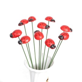 XIGUI 50pcs 9.8 Inch 3D Artificial Ladybug Decor, Mini Ladybug Garden Stakes Decoration for Pots Yard Lawn Ornaments Waterproof Flower Stick Outdoor, Flower Bed Outdoor Plant (Red)