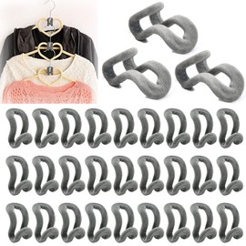 Pack of 30 Mini Clothes Hangers Hooks Flocking, Connecting Hooks, Clothes Hanger Connectors Hooks, Mini Connectors Hooks, for Hangers, Saves Space in Wardrobe (Grey)