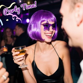 Wig for Women - Colorful Bob Wig with Party Sunglasses, Cosplay Party Wigs, Funny Wigs for Women (Hair Net Included) (Sky blue)