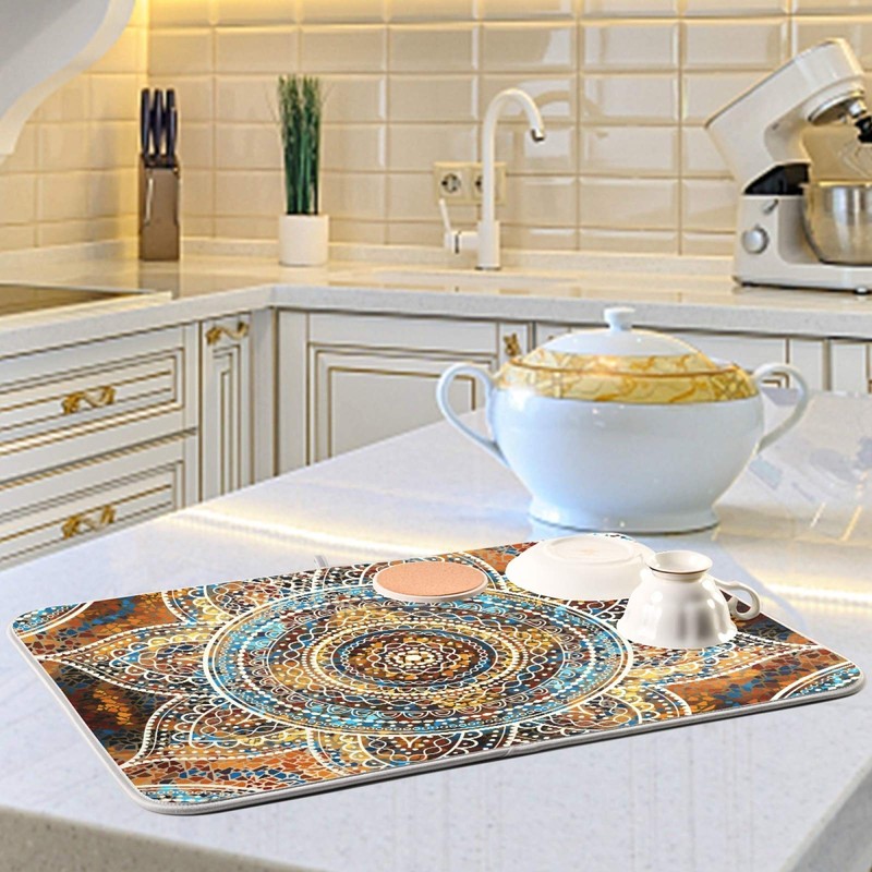Decorative Mandala Dish Drying Mats 18 x 24 Inch Super