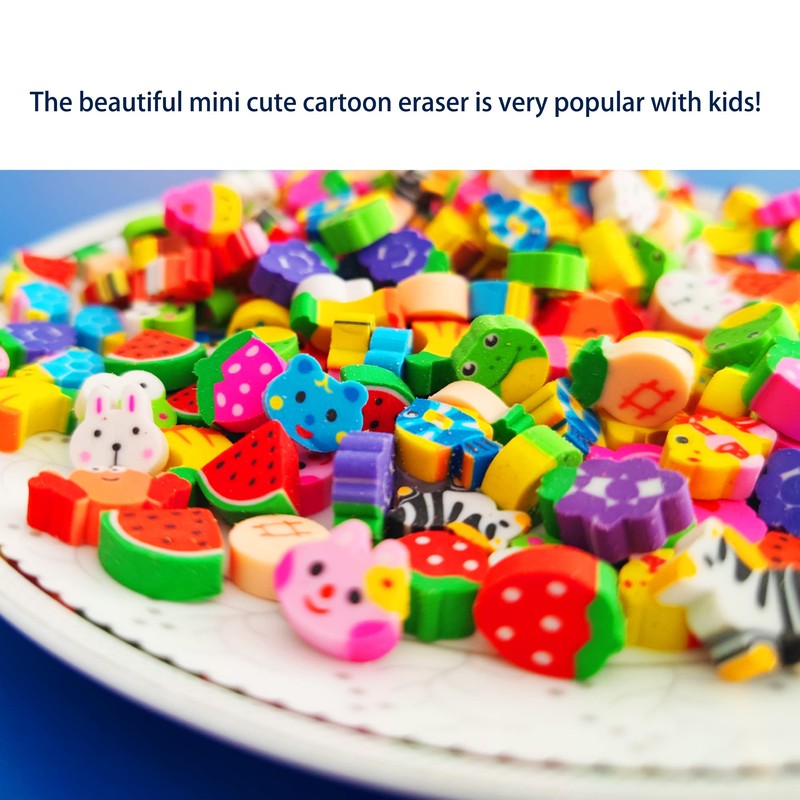 300PCS Mini Fun Erasers for Kids Bulk,Cute Assorted Novelty Pencil