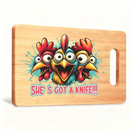 Koesus Funny Shocked Chicken Cutting Board, Chicken Lover Lady Mom Gifts, She's Got a Knife Funny Bamboo Cutting Chopping Boards for Kitchen
