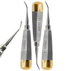 Dental Root Pick Elevator Tool - Crane Pick Dental Elevator with Hollow Handle, Gold End - Luxating Oral Dental Elevator (3pcs Set)