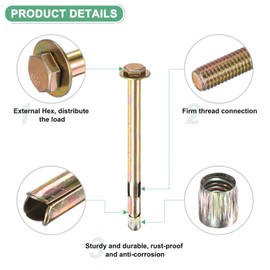 M METERXITY 10-Pack Hex Expansion Bolt, M8x120mm Colored Galvanized Iron-Carbon Steel External Hex Expansion Bolts, Anti-Corrosion Metal Bolt for Concrete/Dry Brick/Block Walls