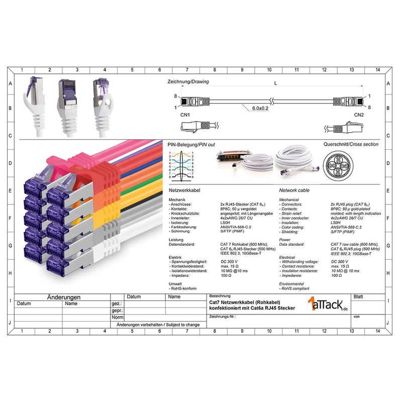1aTTack.de 5x 1.0 M CAT7 Netzwerkkabel - 10 Gigabit -