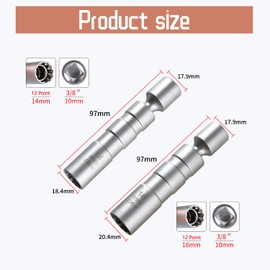 Hniuyun 14mm & 16mm Swivel Spark Plug Socket, 3/8 Inch Drive Magnetic Thin Wall 12-Point Universal Spark Plug Socket Tool Compatible with Motorcycle, Car, SUV