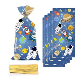 CSTYWC 50PCS Outer Spac Treat Bags Solar System Goodies Candy Bags Galaxy Themed Cellophane Party Favors Bags for Birthday Party Decorations