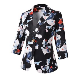 Beninos Womens Blazers 3/4 Sleeve Lightweight Office Work Blazer Jacket (1905 Black, M)