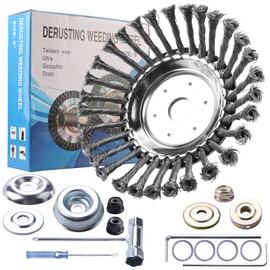 8 Inch Steel Wire Rotary Brush Cutter Trimmer Head Sets Weeds Blade Cutter with Universal Adapter Kit Compatible with String Trimmers, Moss Grass Rust Removal, Gardening Lawnmower