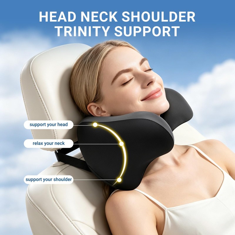 RURISUN U Shaped Pillow,Car Headrest Pillow, for Sleeping with Adjustable