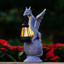 Acgarten Solar Dragon Garden Sculpture for Ornament: Outdoor Statue for Home House Yard Lawn Balcony Patio - Unique Birthday Gift for Lover Mom Women Grandma [Dragon on Ball]