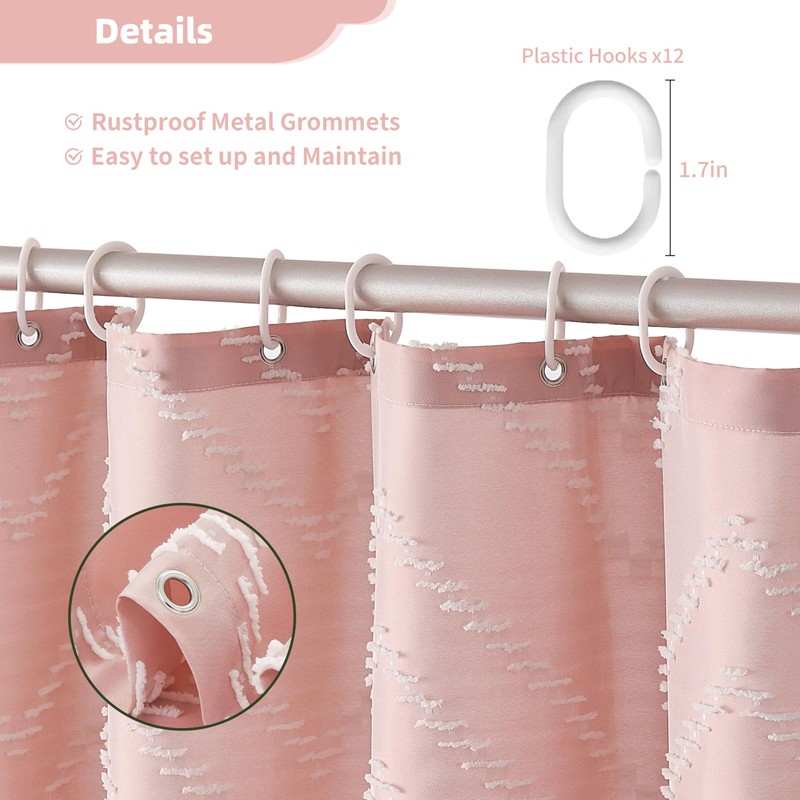 Siiluminisoy Extra Long Pink Boho Shower Curtain with White Tassel,